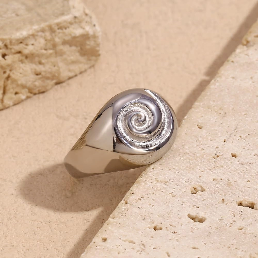 Stainless Steel Nautilus Signet Ring for Women Men Unisex 18K Gold Plating Statement Jewelry Gifts