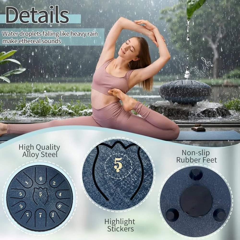 Steel Tongue Drum 6 Inche 11 Note Steel Drums Rain Chime,Raindrop Drum,Rain Drum for Outside Garden（Dark Blue）
