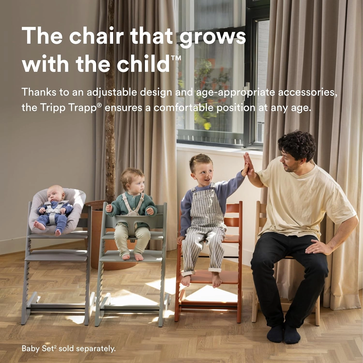 Stokke Tripp Trapp Chair (Natural)   Tripp Trapp Newborn Set (Grey) - Cozy, Safe & Simple to Use - for Newborns Up to 20 lbs