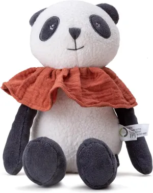 Stuffed Animal Organic Cotton Baby Plush Toys, 9” Organic Sitting Panda with Rattle Soft Cuddly Toy for Boys and Girls