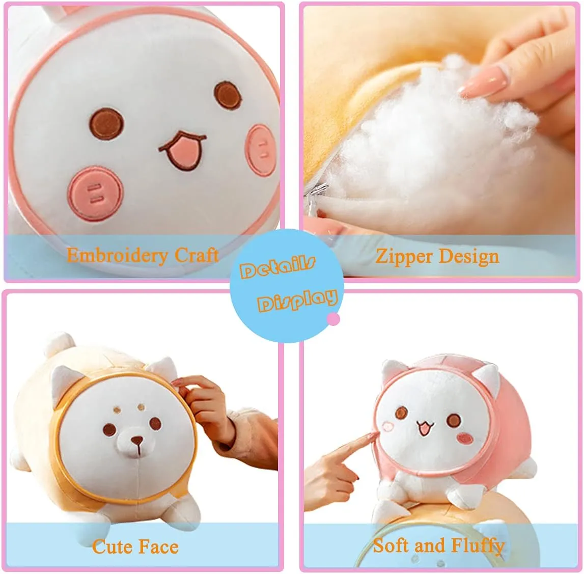 Stuffed Animals Plush Pillow Toys Dog Rabbit Kitten Cat Soft Doll Throw Pillows Plushie Gift for Children Friends (Pink Cat, 30cm)