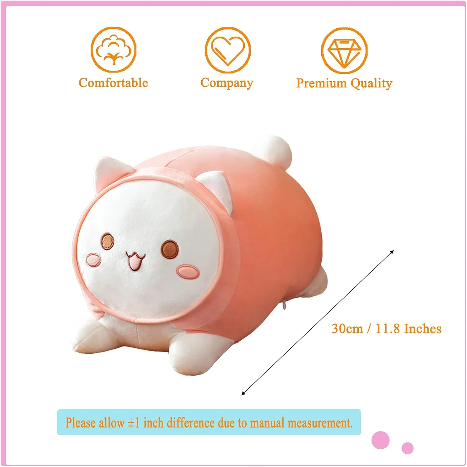 Stuffed Animals Plush Pillow Toys Dog Rabbit Kitten Cat Soft Doll Throw Pillows Plushie Gift for Children Friends (Pink Cat, 30cm)
