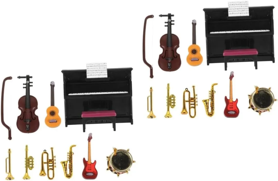 SUPVOX 3sets Miniature Musical Instrument Lovely Dollhouse Decor Piano Violin and Drum for Mini House Craft Projects and Scenes Traditional Design Excellent Workmanship for Stunning
