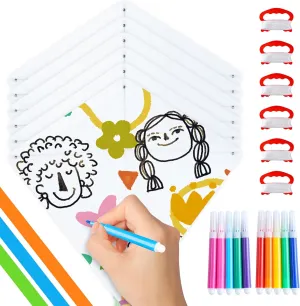 SYNCFUN 6 Packs DIY Kites for Kids with 10 Color Markers, Kids Making Craft Kits Bulk, Decorating Coloring Party Pack, Beach Kite Easy to Fly for Outdoor Games and Activities