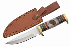 SZCO Supplies 10.5" Wood Handle Painted Wind Outdoor Hunting/Camping Knife With Sheath,Blue/Green/Red
