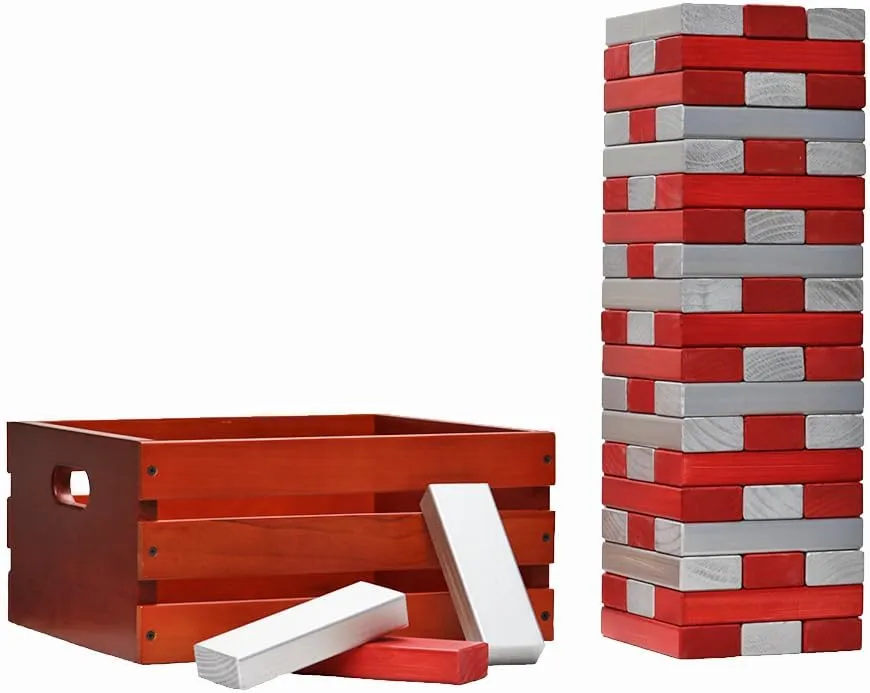 Tailgating Pros Premium Giant Toppling Timbers with Stained Crate – Choose Your Team Colors! Jumbo Outdoor Yard Game, Tower Grows to Over 5 Feet! – Optional Tipsy Stickers Available!