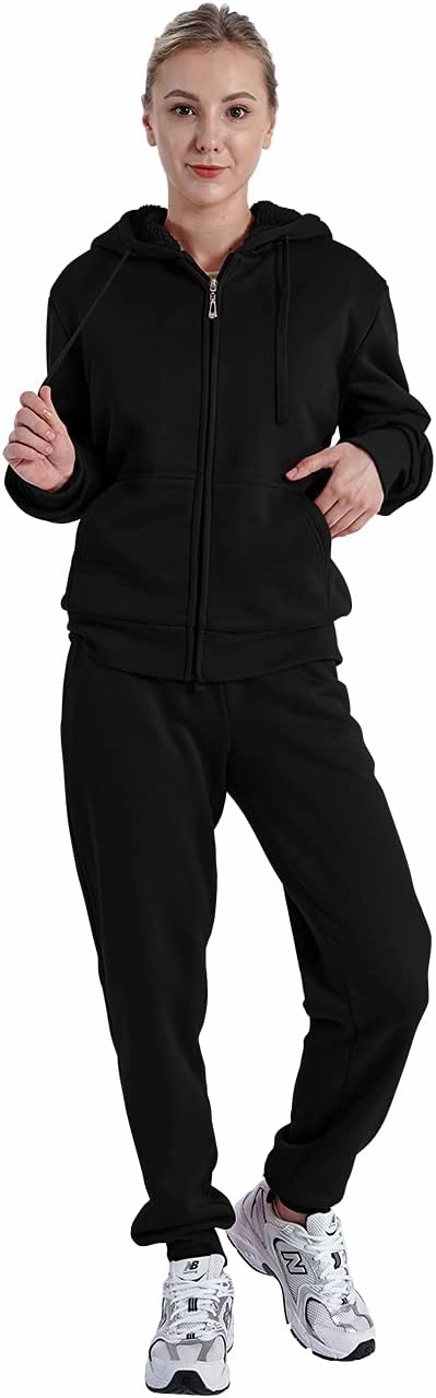 TanBridge Womens 2 Piece Sweatsuit Set Sherpa Lined Fleece Jogger Outfit Hoodie & Sweatpants Set