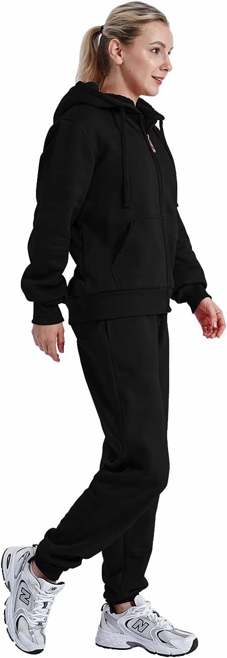 TanBridge Womens 2 Piece Sweatsuit Set Sherpa Lined Fleece Jogger Outfit Hoodie & Sweatpants Set