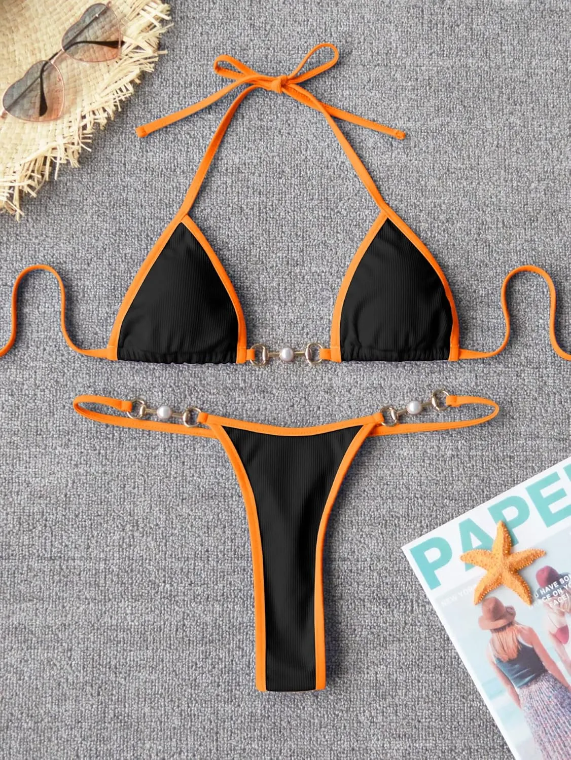 TASHEHE Women's Triangle Thong Bikini Set Sexy String Brazillian Two Piece Swimsuit Cute Bathing Suit
