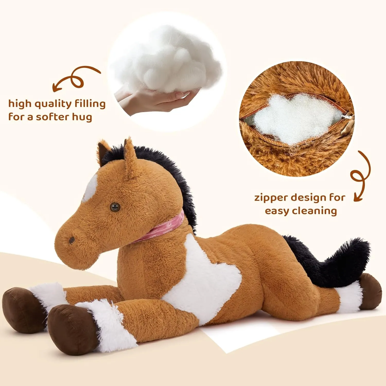 Tezituor 47inches Giant Horse Stuffed Animals, 4ft Soft Horse Plush Hugging Pillow, Large Stuffed Pony Plush Toys Birthday Gift for Boys Girls