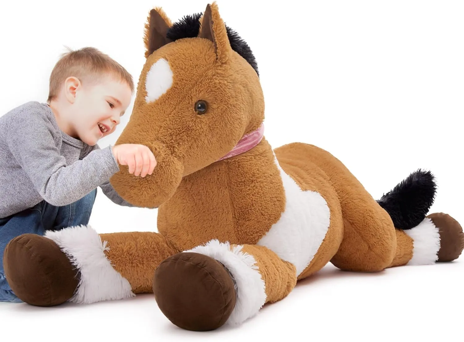 Tezituor 47inches Giant Horse Stuffed Animals, 4ft Soft Horse Plush Hugging Pillow, Large Stuffed Pony Plush Toys Birthday Gift for Boys Girls