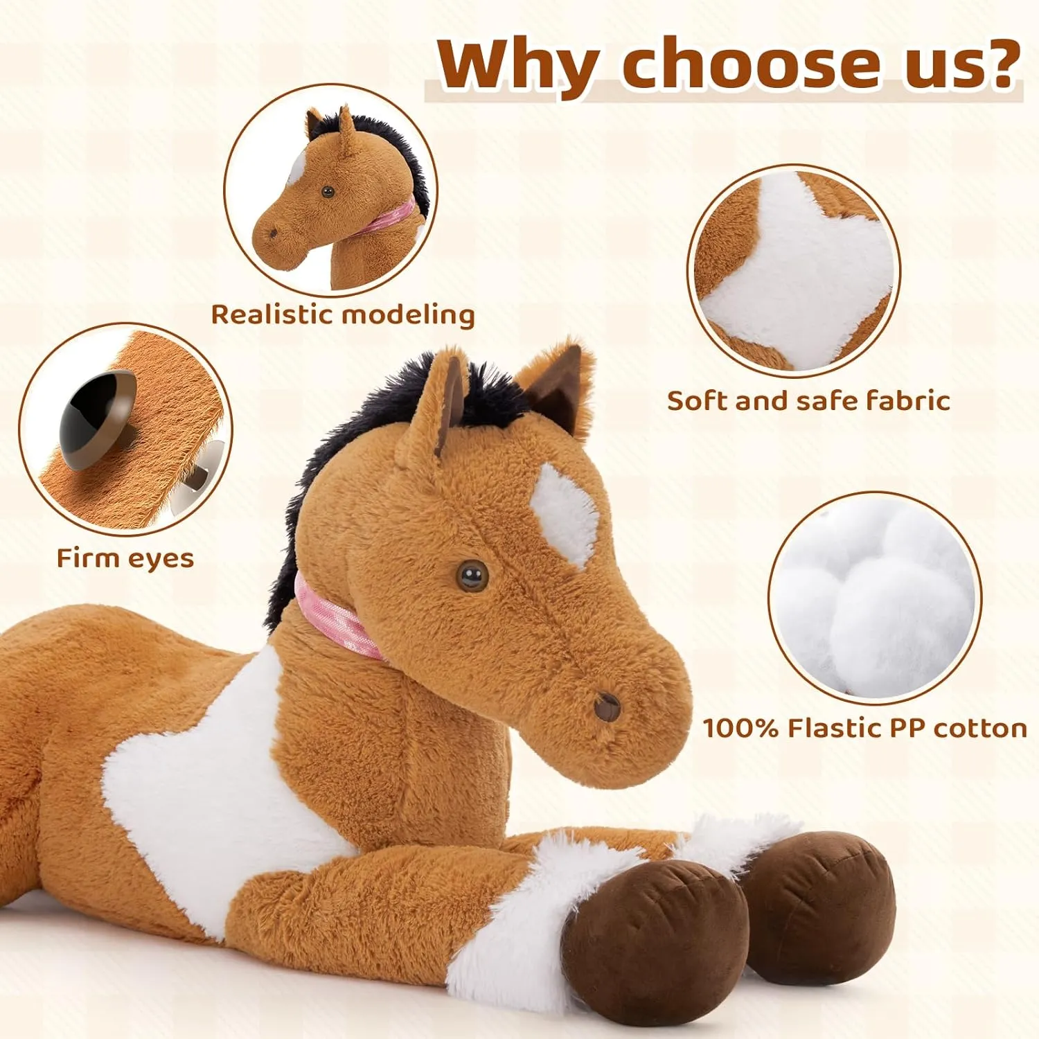 Tezituor 47inches Giant Horse Stuffed Animals, 4ft Soft Horse Plush Hugging Pillow, Large Stuffed Pony Plush Toys Birthday Gift for Boys Girls