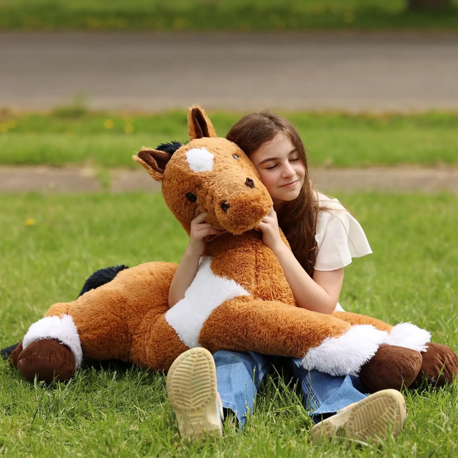 Tezituor 47inches Giant Horse Stuffed Animals, 4ft Soft Horse Plush Hugging Pillow, Large Stuffed Pony Plush Toys Birthday Gift for Boys Girls