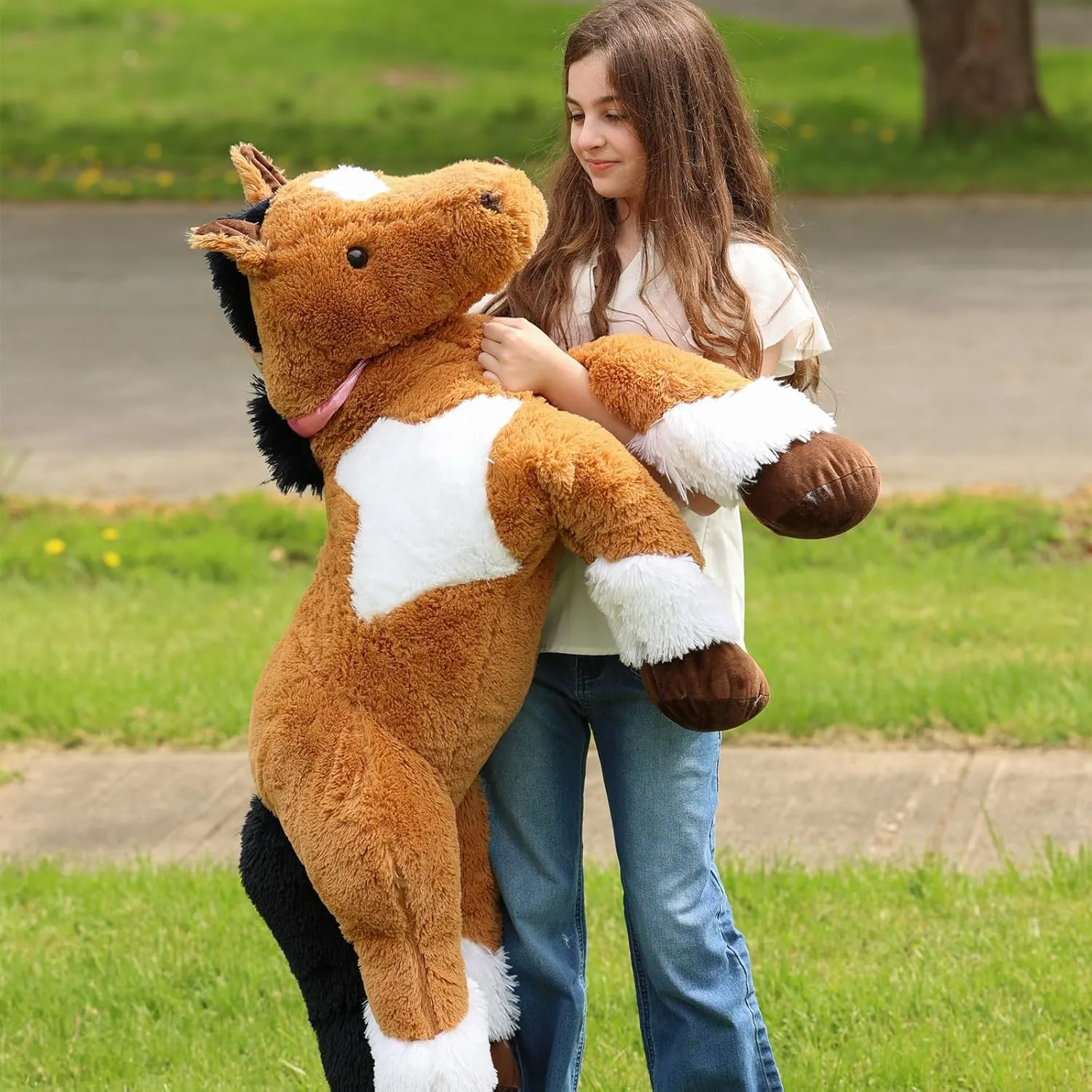 Tezituor 47inches Giant Horse Stuffed Animals, 4ft Soft Horse Plush Hugging Pillow, Large Stuffed Pony Plush Toys Birthday Gift for Boys Girls