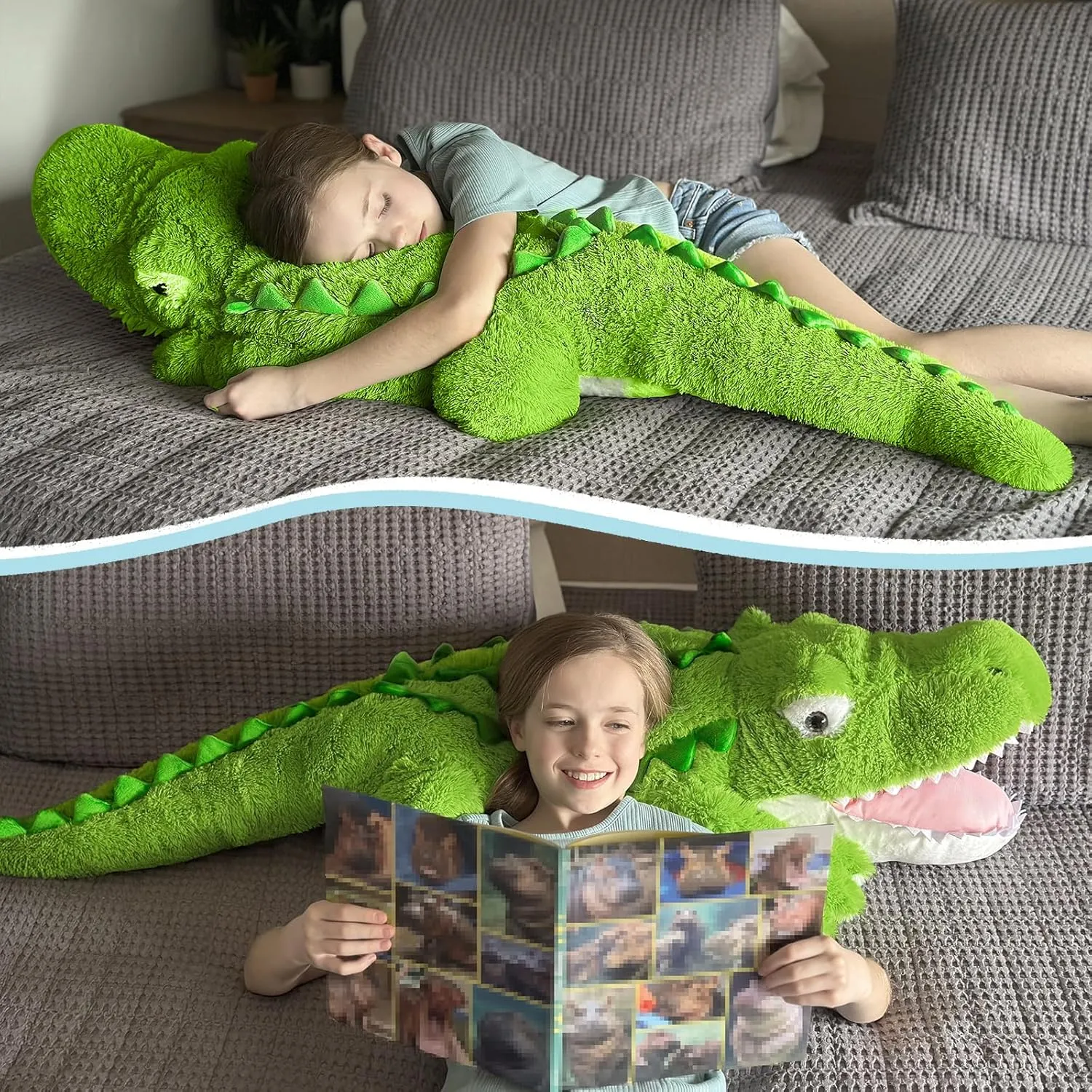 Tezituor 51 inch Giant Alligator Stuffed Animal, 4ft Large Stuffed Crocodile Plush Toy, Hugging Soft Alligator Plush Pillow for Girls Boys