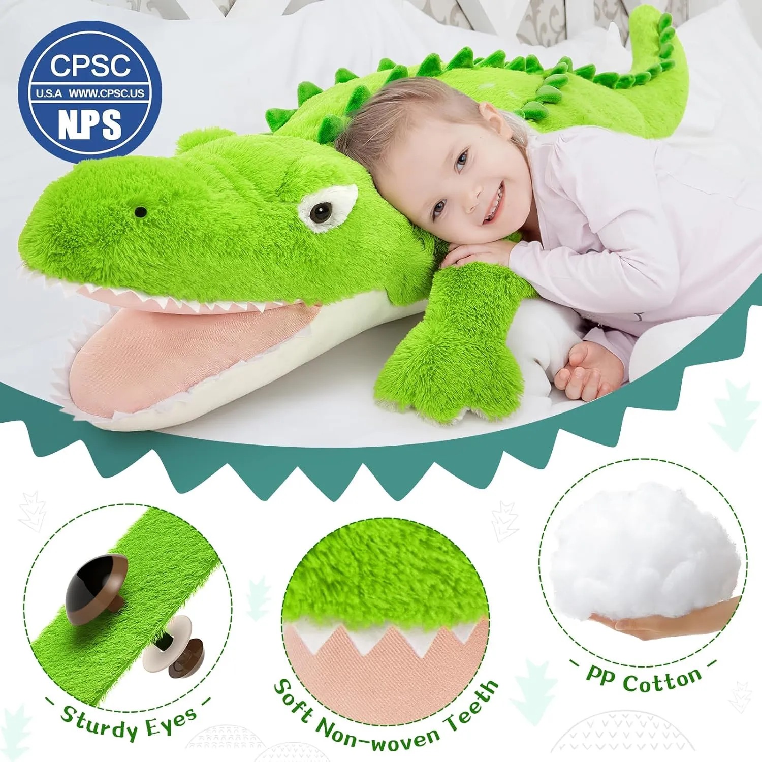 Tezituor 51 inch Giant Alligator Stuffed Animal, 4ft Large Stuffed Crocodile Plush Toy, Hugging Soft Alligator Plush Pillow for Girls Boys