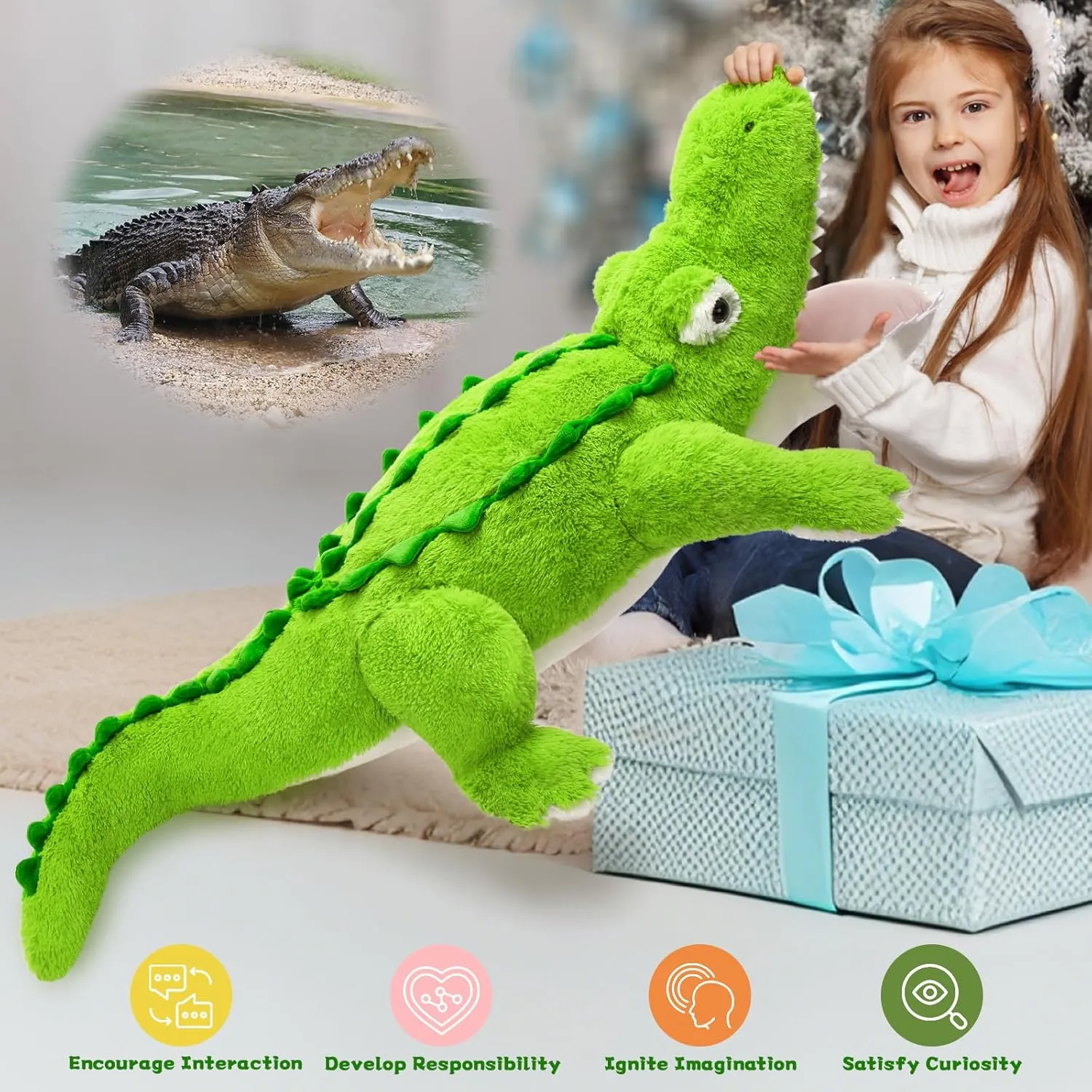 Tezituor 51 inch Giant Alligator Stuffed Animal, 4ft Large Stuffed Crocodile Plush Toy, Hugging Soft Alligator Plush Pillow for Girls Boys