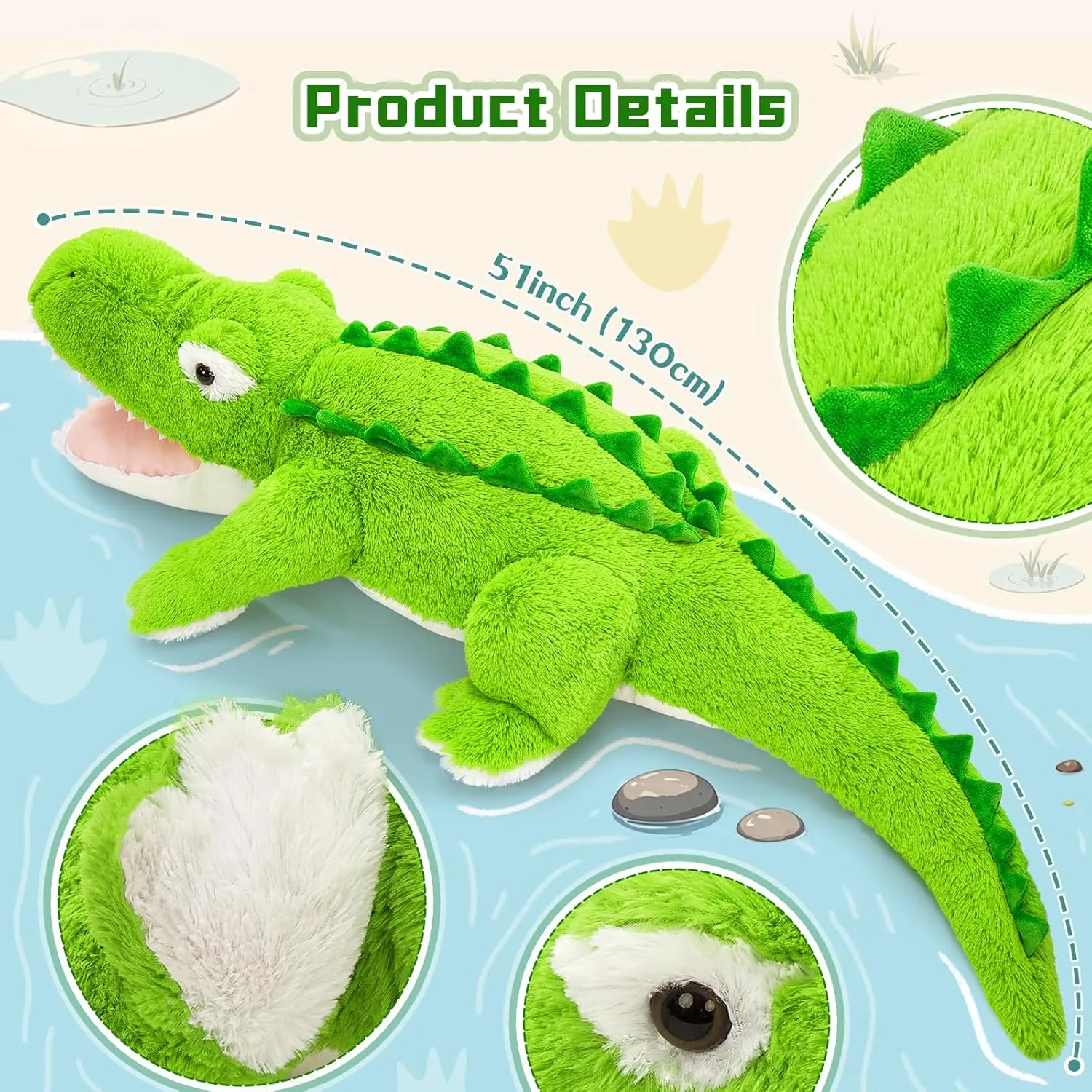 Tezituor 51 inch Giant Alligator Stuffed Animal, 4ft Large Stuffed Crocodile Plush Toy, Hugging Soft Alligator Plush Pillow for Girls Boys
