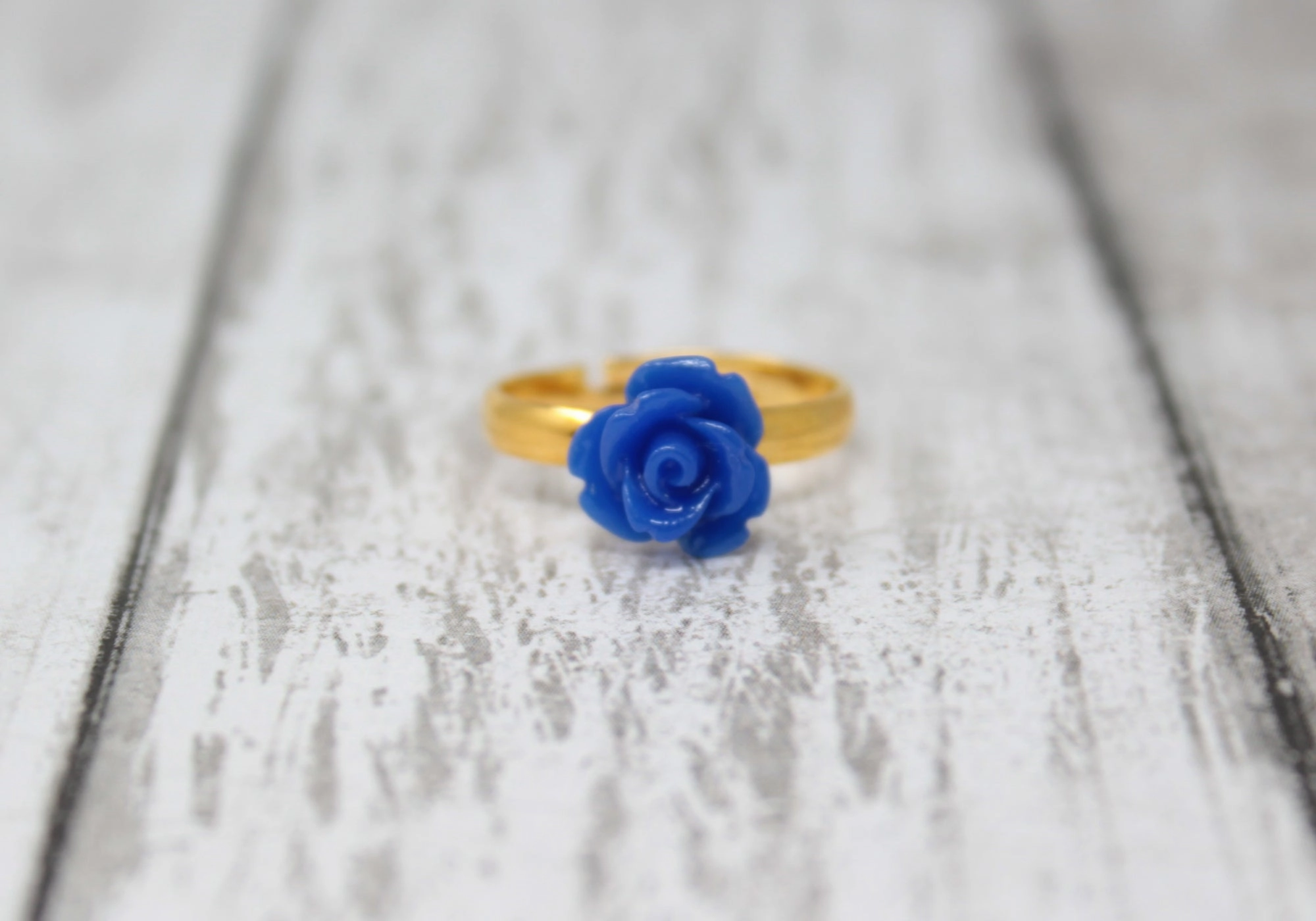 Tiny Petals Stacking Ring ~ Royal Blue Rose