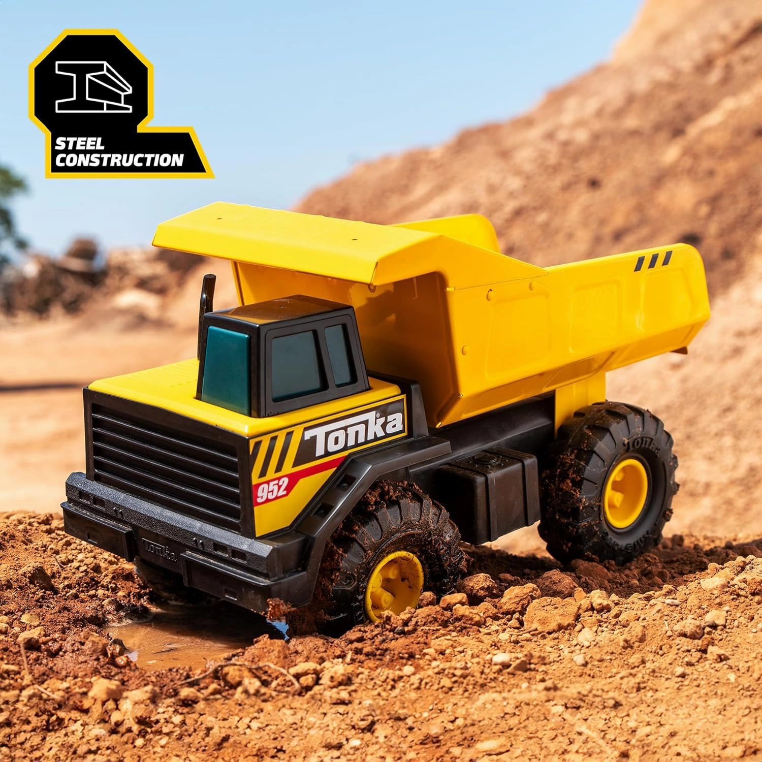 Tonka Steel Classics Mighty Dump Truck - Made with Steel & Sturdy Plastic, Yellow Toy Construction Truck, Boys and Girls, Kids, Toddlers, Ages 3 
