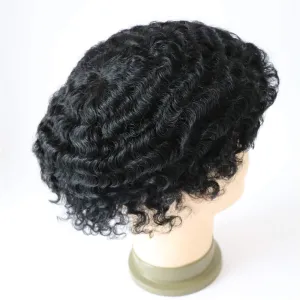 Toupee Afro Mens Wig Weave Hair Unit 12mm Wave Hairpiece Franch Lace Man Replacement Systems 1# Jet Black Hair Piece for African Mens Afro Curly Toupee 8x10inch