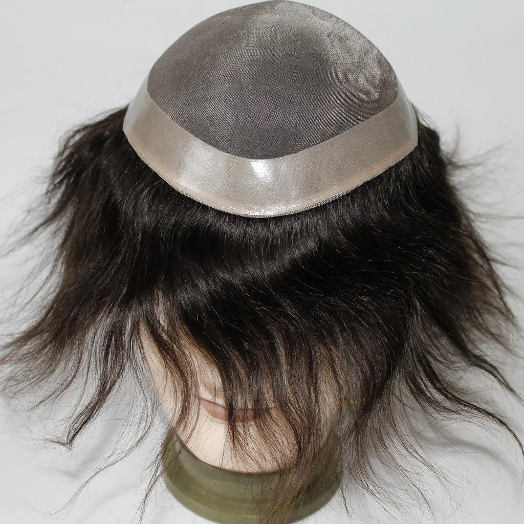 Toupee for Men's Hair pieces and Wigs Human Hair Durable Mono Lace With Npu Size 6x8 Inch 6''Length Color 2#