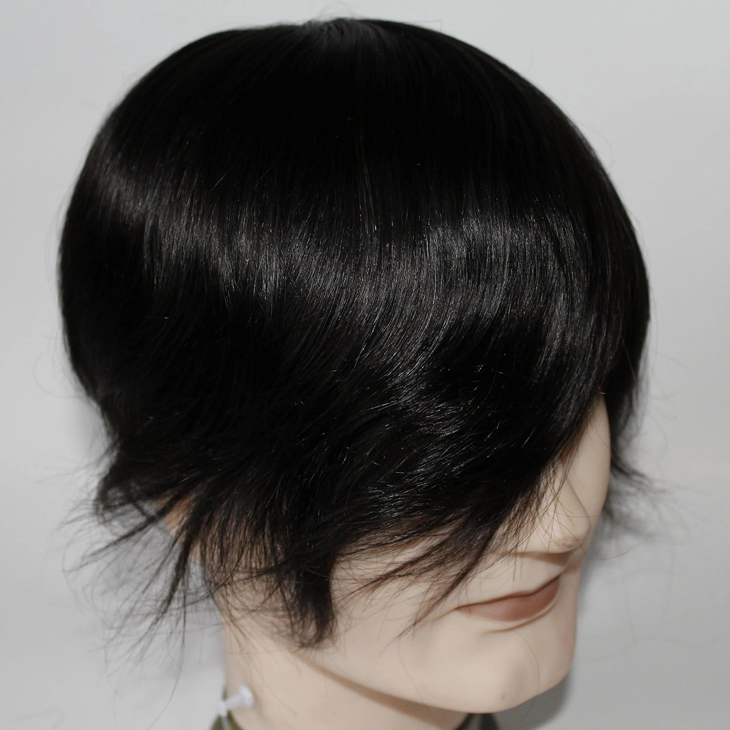 Toupee for Men Wigs Hair piece Male Hair Unit Bolding Man Replacement 100% Human Hair Mono Lace With Npu Around Lace Systems 6x8 Inch 6 Inch Length Color 1B Off Black