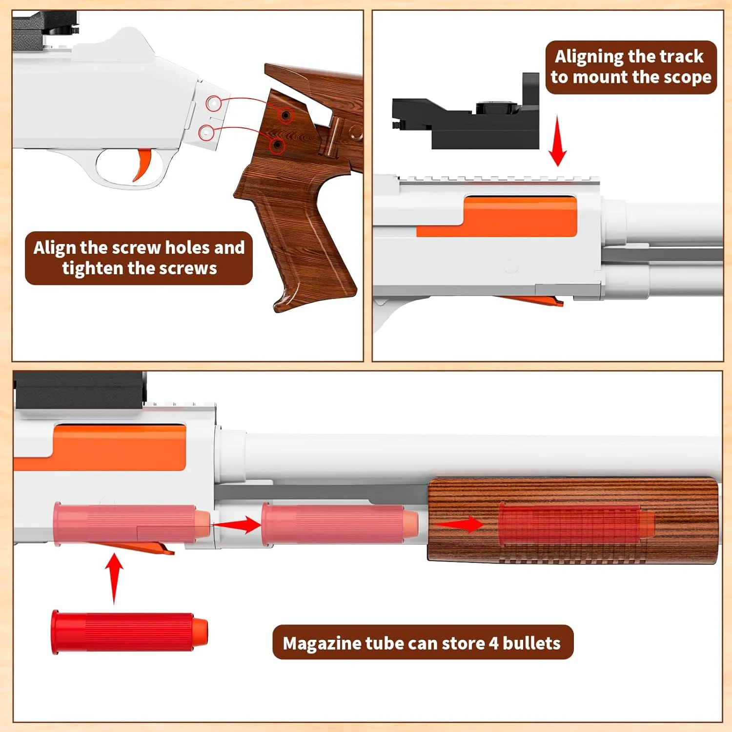 Toy Gun Models Foam Blasters (33-Inch) Soft Bullet Shotgun,Empty Shell Ejecting Design [with10 Shell 40 Soft Darts] Perfect for Indoor and Outdoor Play (Brown)