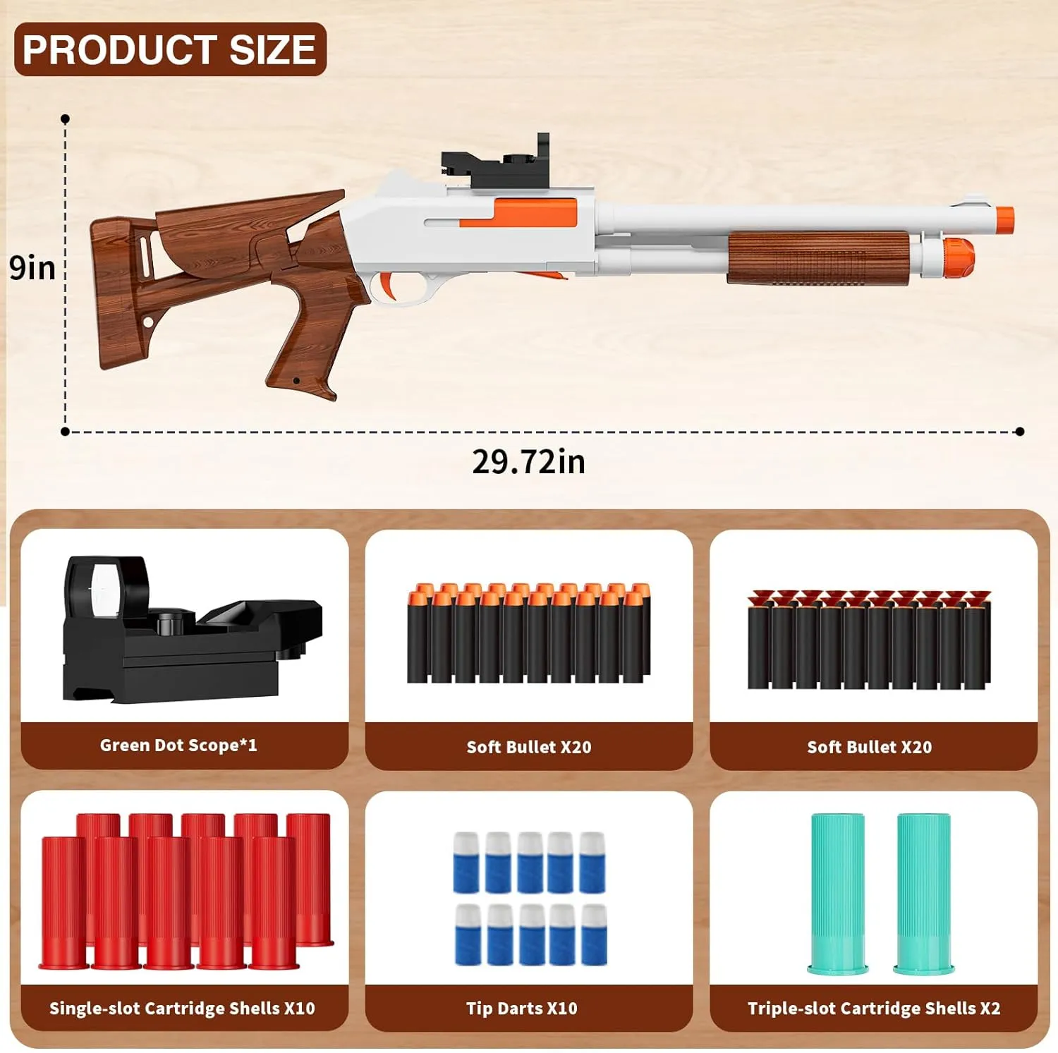 Toy Gun Models Foam Blasters (33-Inch) Soft Bullet Shotgun,Empty Shell Ejecting Design [with10 Shell 40 Soft Darts] Perfect for Indoor and Outdoor Play (Brown)