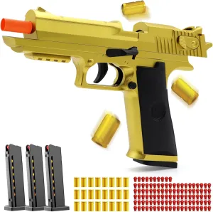 Toy Gun Pistol Fidget Toys, Soft Bullet Shell Ejecting Automatic, Gold Toy for Boys, Realistic Play for Kids Adults, Boy Gifts for Birthday Halloween Christmas Age 8 