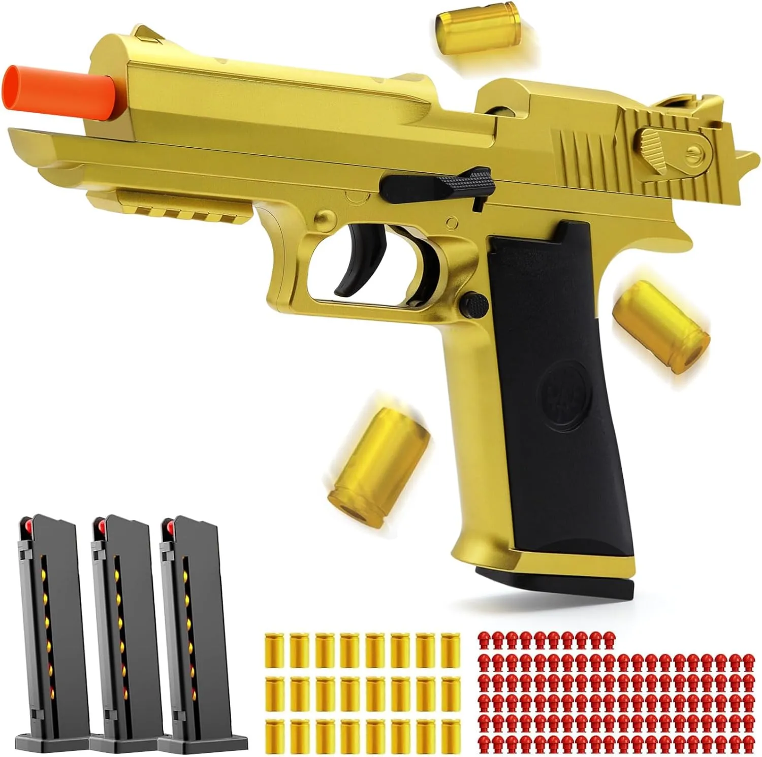 Toy Gun Pistol Fidget Toys, Soft Bullet Shell Ejecting Automatic, Gold Toy for Boys, Realistic Play for Kids Adults, Boy Gifts for Birthday Halloween Christmas Age 8 