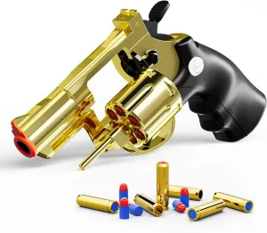 Toy Gun，Soft Bullet Revolver, Game Slingshot Toy Gun, Foam Blaster with Sponge Bullets, for Children Ages 8 and up (Golden)