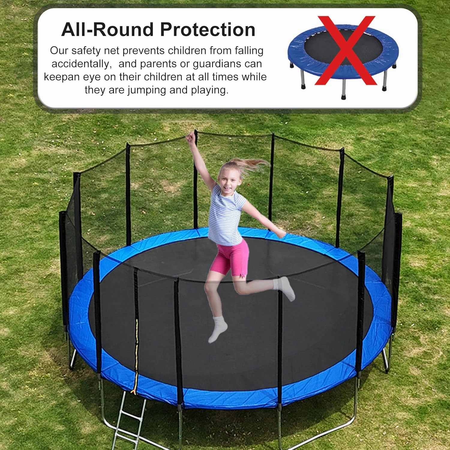 Trampoline Safety Net,4/4.6/6/8/10/12/13/14/16FT Garden Trampoline Replacement Fences, Kids Protective Net
