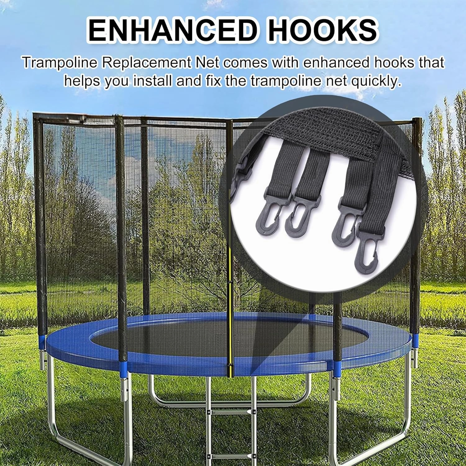 Trampoline Safety Net,4/4.6/6/8/10/12/13/14/16FT Garden Trampoline Replacement Fences, Kids Protective Net