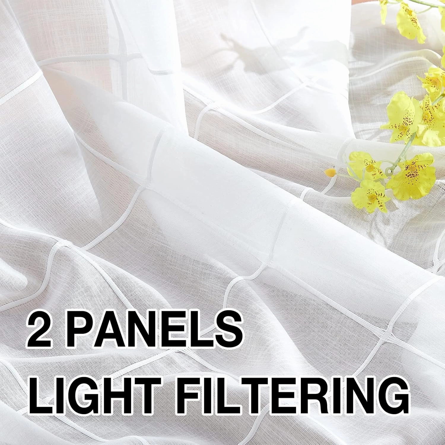 Treatmentex White Sheer Curtains for Living Room 84inch Long Check Curtains Panels for Bedroom Light Filtering Embroidered Geometirc Plaid Window Drape Grommet Top 2Panels