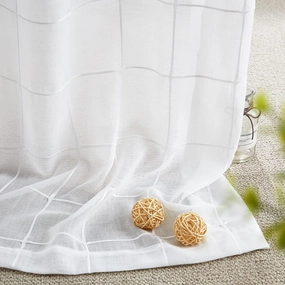 Treatmentex White Sheer Curtains for Living Room 84inch Long Check Curtains Panels for Bedroom Light Filtering Embroidered Geometirc Plaid Window Drape Grommet Top 2Panels