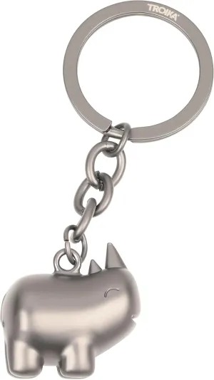 Troika Keyring rhinoceros - HAPPY RHINO - Round, good-humoured rhinoceros, keyring keychain animal gift - metal casting - chrome plated - gunmetal Original