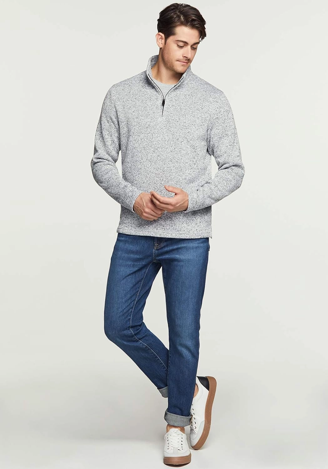 TSLA Men's Quarter Zip Thermal Fleece Lined Sweater, Winter Lightweight Soft Pullover Collar Sweatshirt