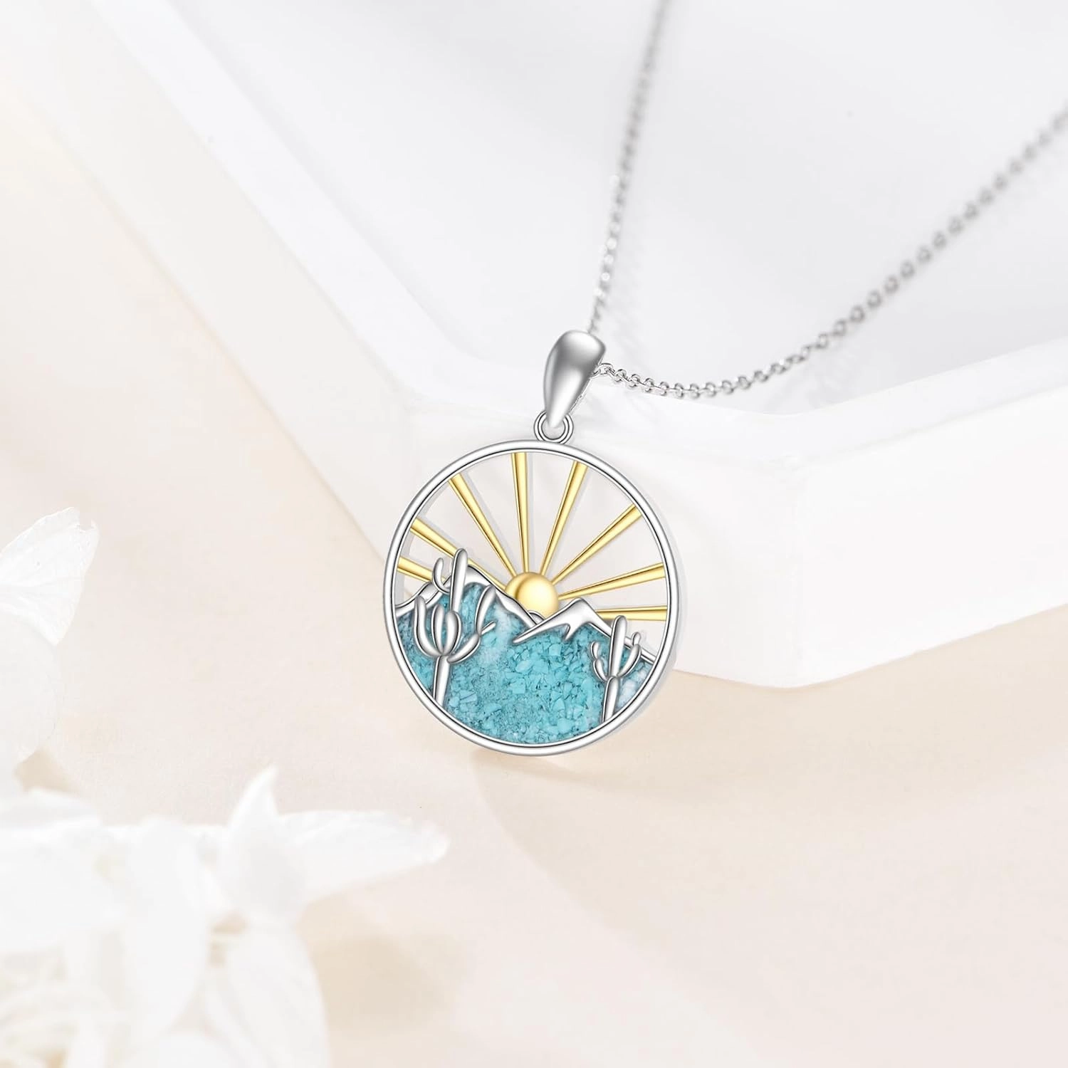 Turquoise Western Necklace for Women 925 Sterling Silver Cow Skull/Cow Tag/Cowgirl Shoot/Horseshoe Pendant Necklace Jewelry Gifts