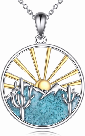 Turquoise Western Necklace for Women 925 Sterling Silver Cow Skull/Cow Tag/Cowgirl Shoot/Horseshoe Pendant Necklace Jewelry Gifts