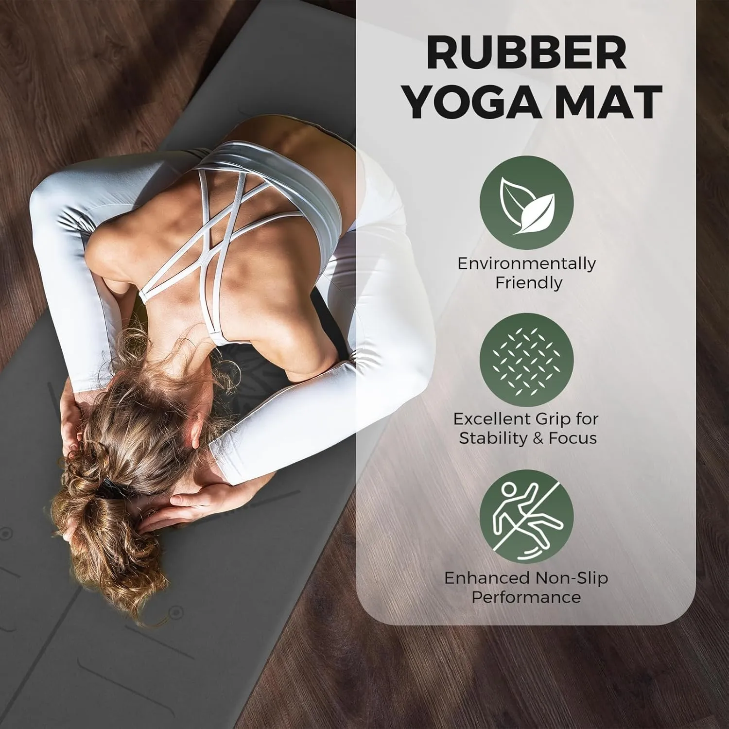 U&M Yoga Mat Non-Slip, Exercise Mat with Carrying Strap for Home Yoga,Pilates & Meditation Stretching, Floor & Fitness Workouts, 72"x26" x1/6" Thick Fitness Mats Non-Slip Natural Rubber Base & PU Top