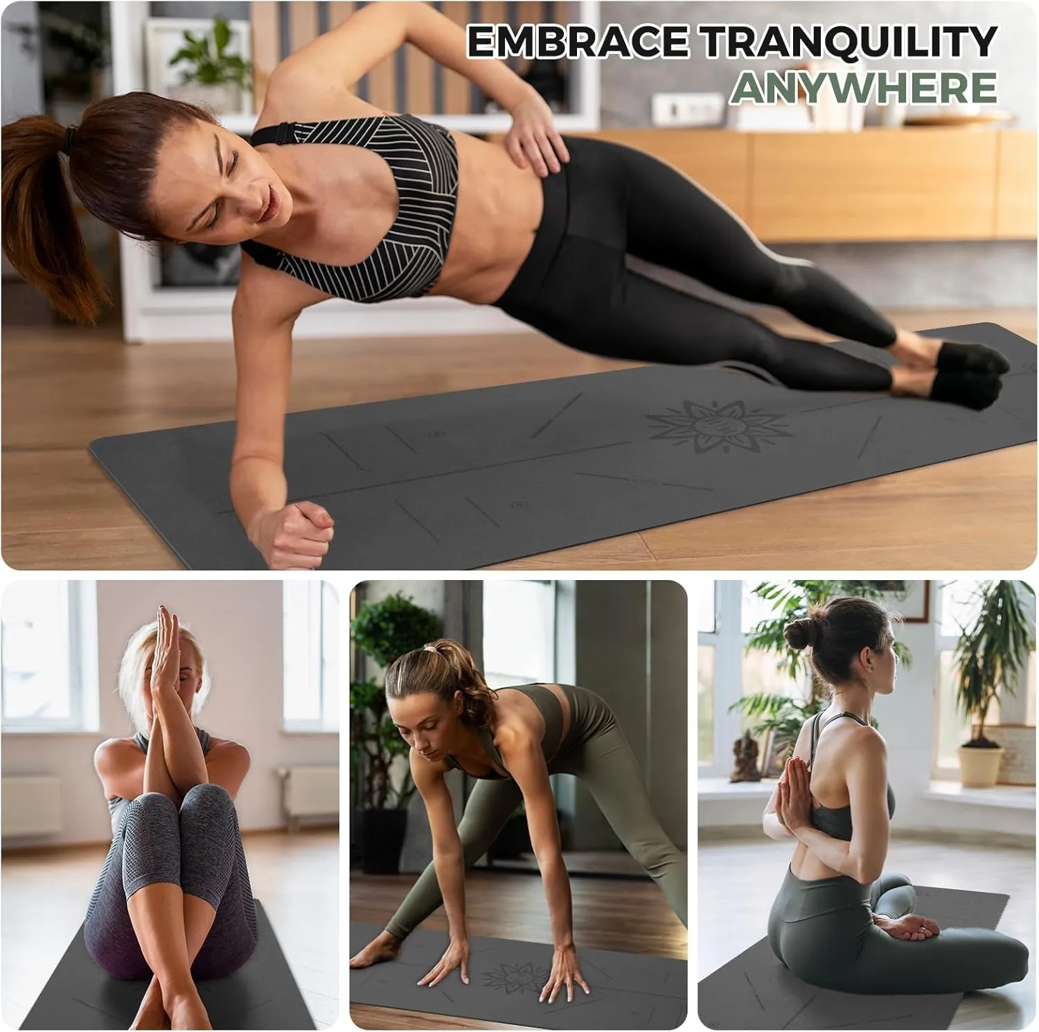 U&M Yoga Mat Non-Slip, Exercise Mat with Carrying Strap for Home Yoga,Pilates & Meditation Stretching, Floor & Fitness Workouts, 72"x26" x1/6" Thick Fitness Mats Non-Slip Natural Rubber Base & PU Top