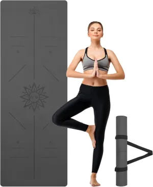 U&M Yoga Mat Non-Slip, Exercise Mat with Carrying Strap for Home Yoga,Pilates & Meditation Stretching, Floor & Fitness Workouts, 72"x26" x1/6" Thick Fitness Mats Non-Slip Natural Rubber Base & PU Top