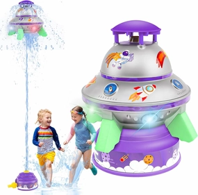 UFO Water Rocket Sprinkler for Kids Yard, LED Light-Up Summer Fun STEM Learning and Backyard Water Play Toy, Birthday Gift for Boys and Girls 3 6 9 12  Year Old