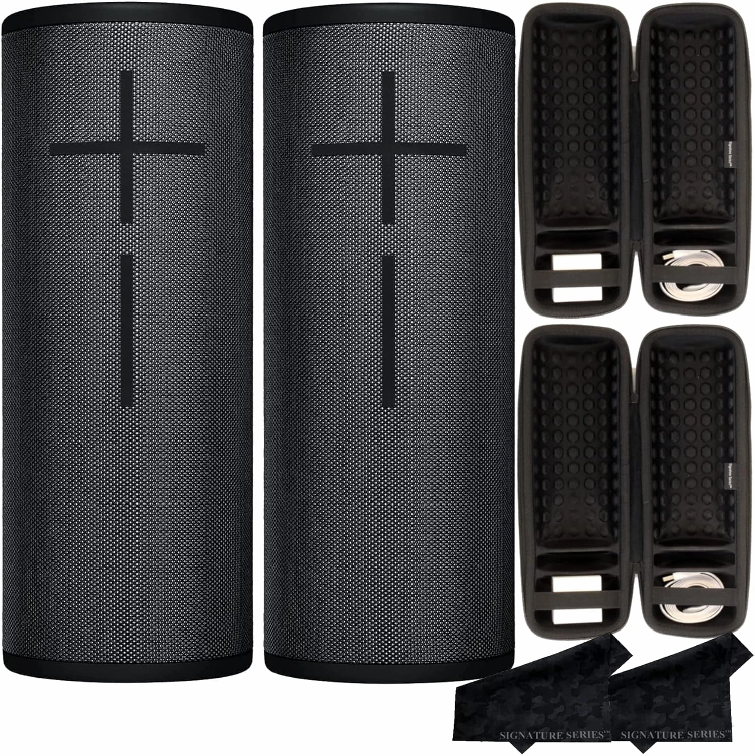Ultimate Ears MEGABOOM 3 Wireless Portable Waterproof Bluetooth Speaker, 2 Pack with 360 Degree Sound, Deep Bass, Party UP via Boom App with Signature Series Shockproof Case