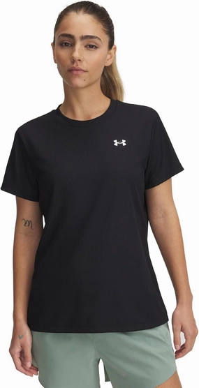 Under Armour Women's Tech Ribbed Short Sleeve Crew, (001) Black / / White, Medium