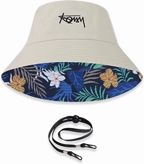Unisex Reversible Bucket Hat Double-Sided Print Cotton Fisherman Hat with Detachable String Foldable Summer Sun Hat