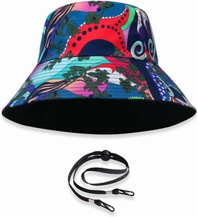 Unisex Reversible Bucket Hat Double-Sided Print Cotton Fisherman Hat with Detachable String Foldable Summer Sun Hat