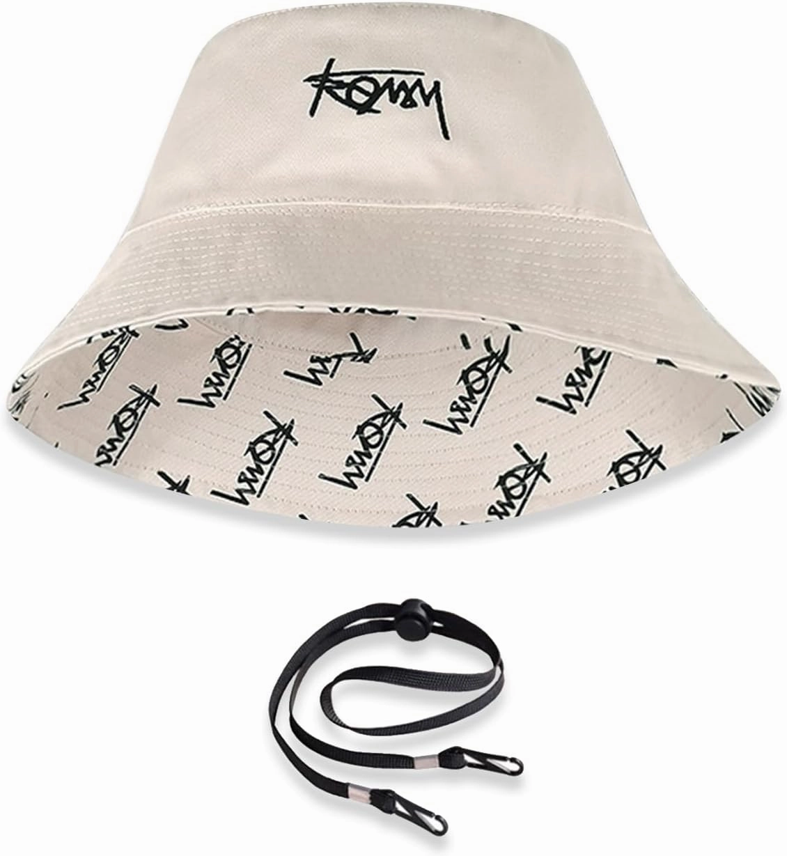 Unisex Reversible Bucket Hat Double-Sided Print Cotton Fisherman Hat with Detachable String Foldable Summer Sun Hat
