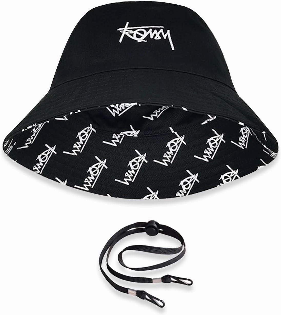 Unisex Reversible Bucket Hat Double-Sided Print Cotton Fisherman Hat with Detachable String Foldable Summer Sun Hat